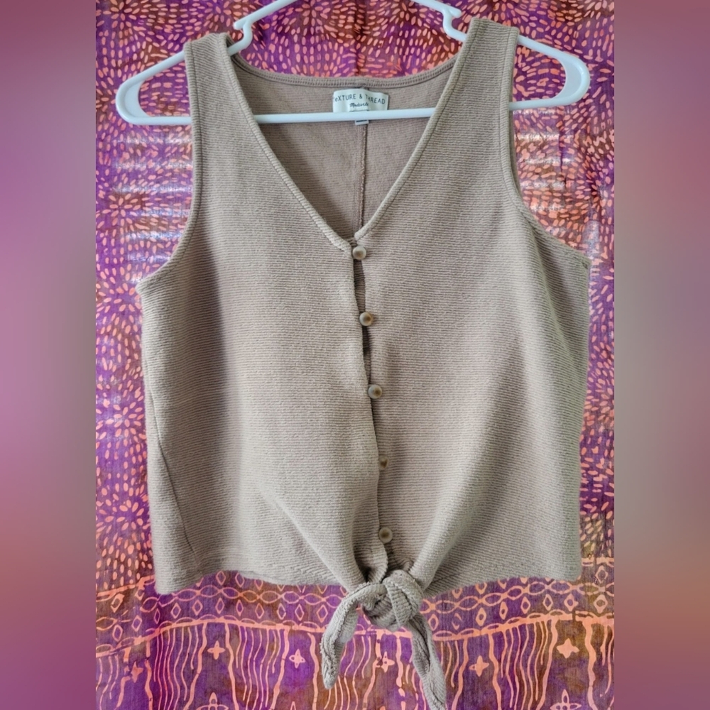 Madewell Texture & Thread Tie Front Cropped Ribbed Tank Size Medium